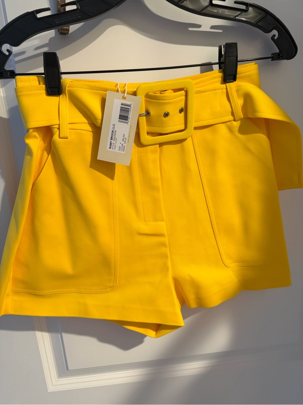 Ramy Brook Bright Yellow High-Waist Belted Shorts